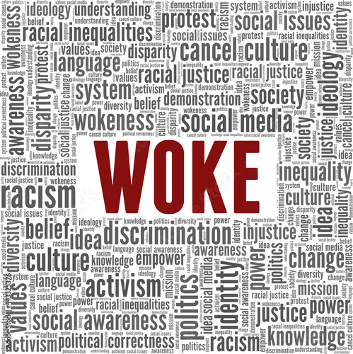 Woke vector illustration word cloud isolated on a white background.