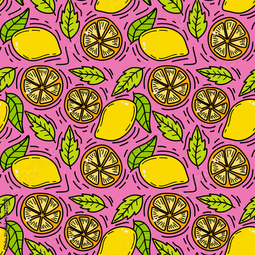 lemon and orange doodlle pattern seamless background photo