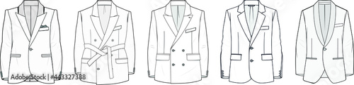 flat sketch set of men's blazer suit jacket vector illustration, flat technical drawing, isolated on white background. photo