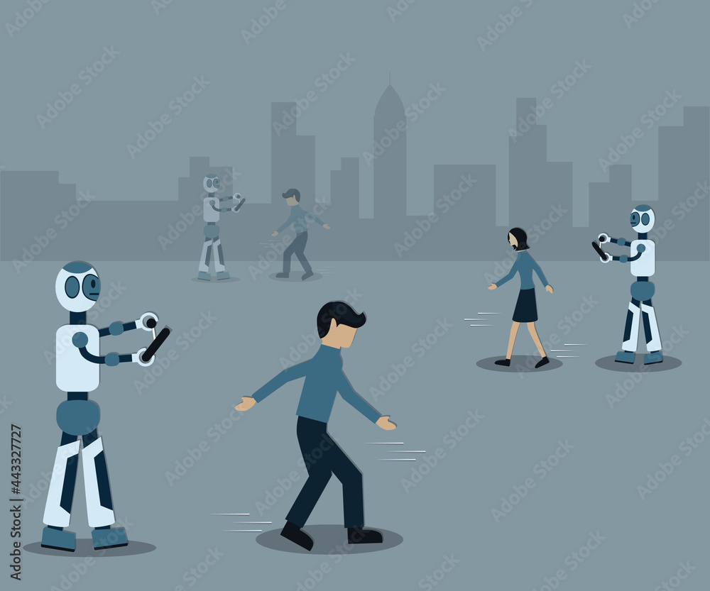 Flat of technology,Robot controlling human with remote controller