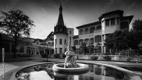 Black And White BANGKOK, THAILAND Phayathai Palace (Wang Phaya Thai) Construction of Phayathai Palace began in 1909. It was built at King Rama V, is on the banks of the Samsen Canal on Rajvithi Road photo