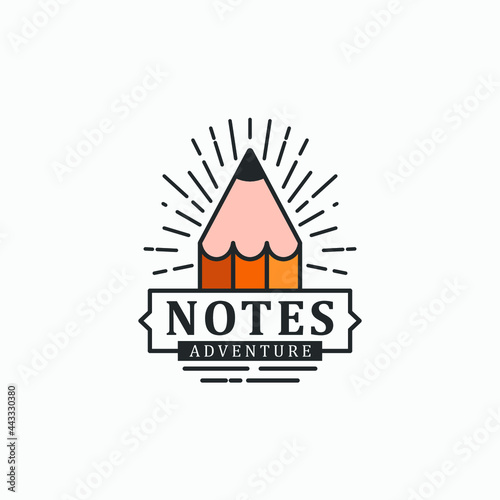 notes adventure with pencil logo design concept