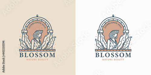 Vintage Beauty Woman Line Art Logo Design