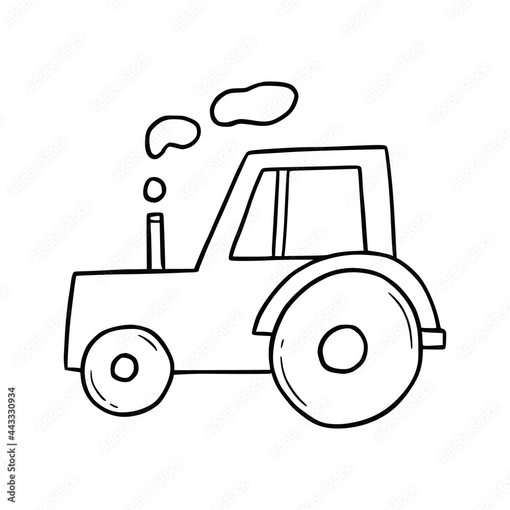 Hand drawn farm tractor. Doodle sketch style. Drawing line simple tractor icon. Isolated vector illustration. .. Hand drawn farm tractor. Doodle sketch style. Drawing line simple tractor icon. Isolated vector illustration. ..