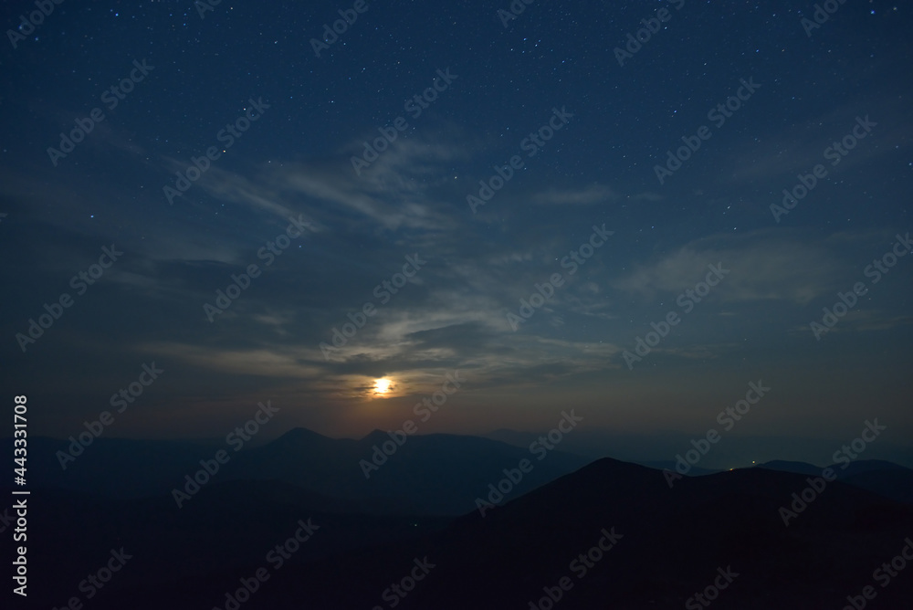 Moon rise over Maramures, Carpathian mountains, Ukraine