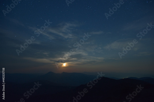 Moon rise over Maramures, Carpathian mountains, Ukraine