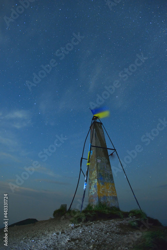 Marmaros Pip Ivan Mountain top sign with ukrainian flag