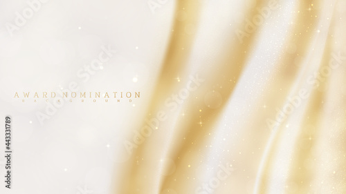 Award nomination on pastel cream color luxury background, golden canvas scene sparkle, 3d realistic vector illustration.
