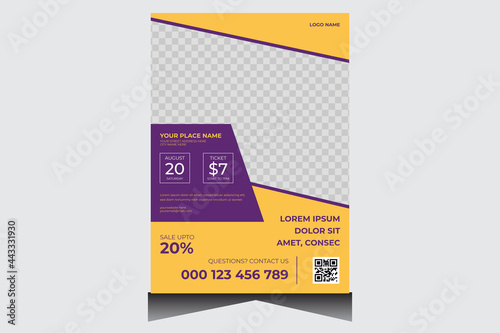 Orange and purple travel agency flyer design template