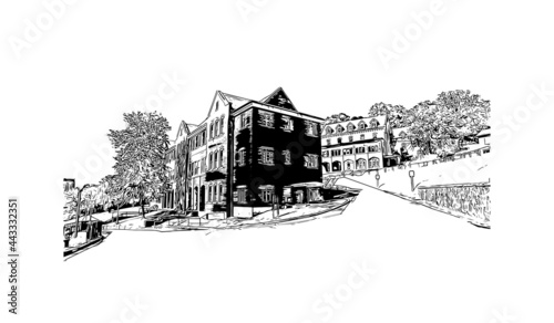 Building view with landmark of Hot Springs is the 
city in Arkansas. Hand drawn sketch illustration in vector. photo