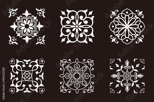 Set of vector tiles in black and white  designs