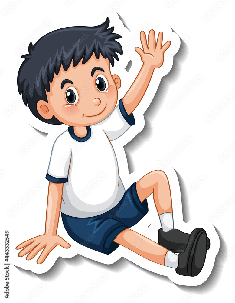 Sticker template with a boy in sitting pose isolated Sticker template with a boy in sitting pose isolated