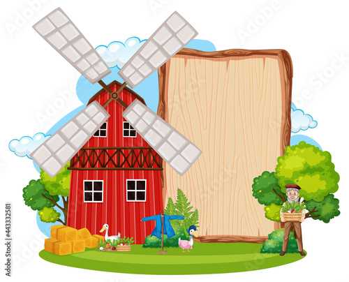 Empty banner template in the farm scene isolated on white background