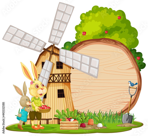 Empty banner template in the farm scene isolated on white background