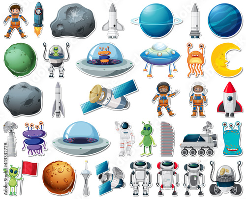 Set of stickers with Solar system objects isolated