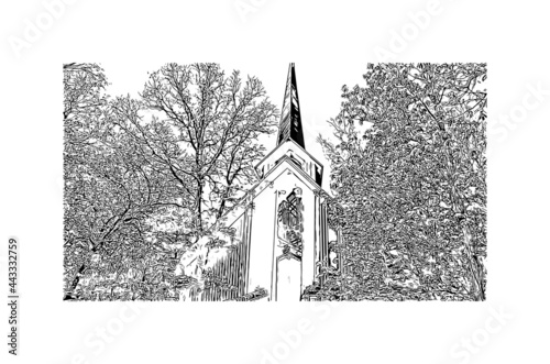 Building view with landmark of Hot Springs is the 
city in Arkansas. Hand drawn sketch illustration in vector. photo