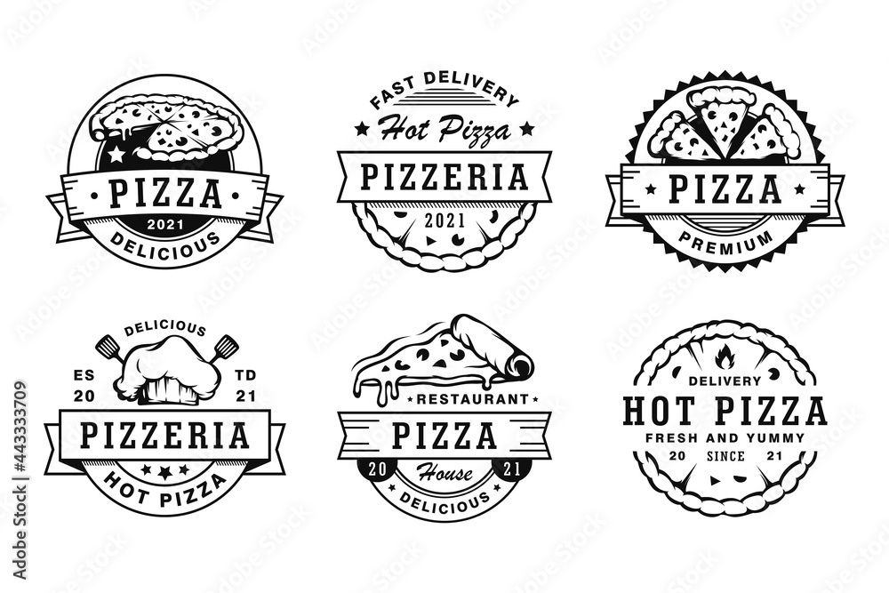 Set of vintage pizza badges, emblems and logo