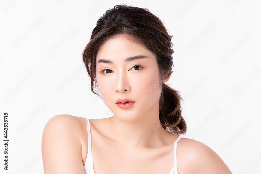 Beautiful young woman with clean fresh skin on white background, Face care, Facial treatment, Cosmetology, beauty and spa, Asian women portrait. Beautiful young woman with clean fresh skin on white background, Face care, Facial treatment, Cosmetology, beauty and spa, Asian women portrait.
