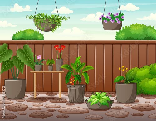 Illustration of the pot of plants inside the high fence