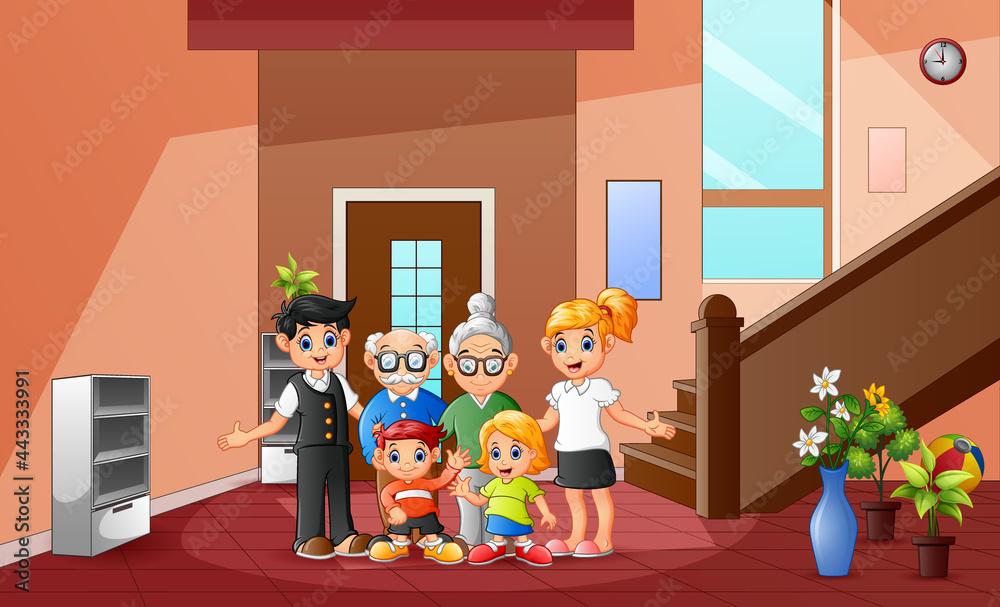 Cartoon of happy family member at the home Cartoon of happy family member at the home