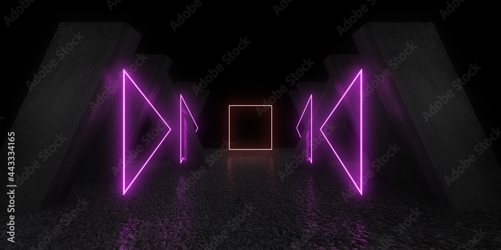 3D abstract background with neon lights. neon tunnel .space construction . .3d illustration 3D abstract background with neon lights. neon tunnel .space construction . .3d illustration