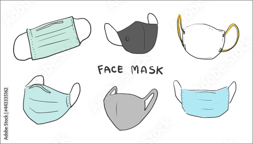 Face masks. Industrial safety N95 mask, dust protection, and breathing medical respiratory. Corona masks. Hospital or pollution protect face masking on white background.