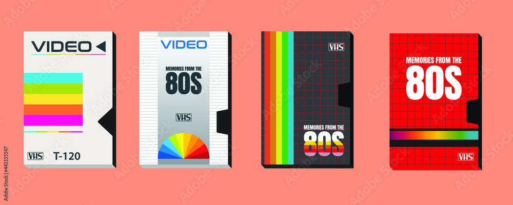 Collection of vector cassette tape old 80's style graphics. Incredible super blockbuster videos. VHS effect. 80's and 90's style. Retro vintage cover. Easy to edit design template