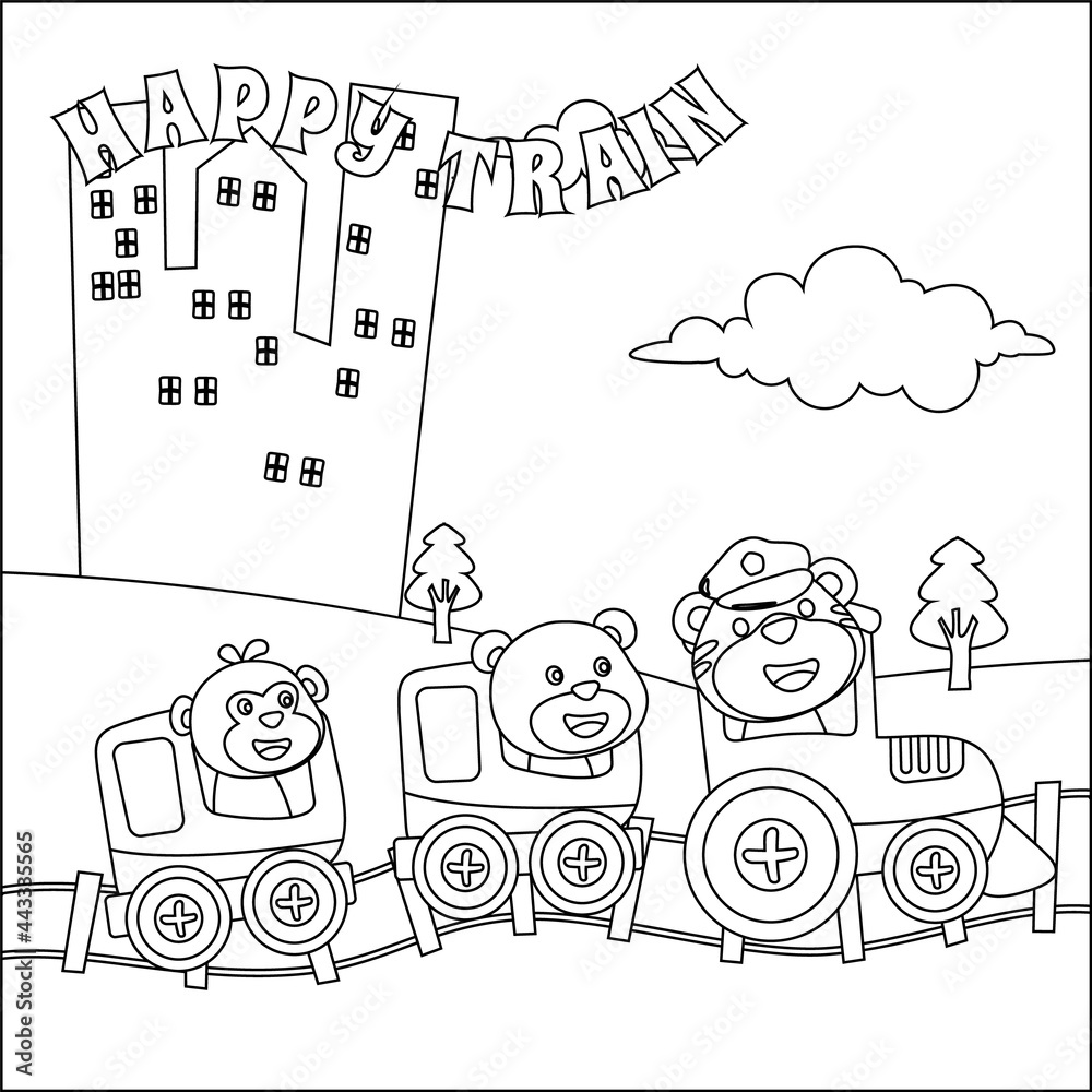 Vector illustration of animals cartoon on train, Creative vector Childish design for kids activity colouring book or page. Vector illustration of animals cartoon on train, Creative vector Childish design for kids activity colouring book or page.