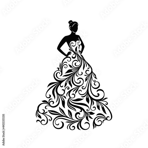 Silhouette ornament Woman in dress for wedding  decoration