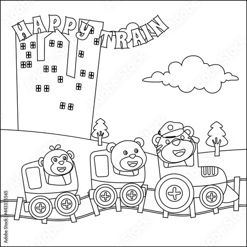 Vector illustration of animals cartoon on train, Creative vector Childish design for kids activity colouring book or page.