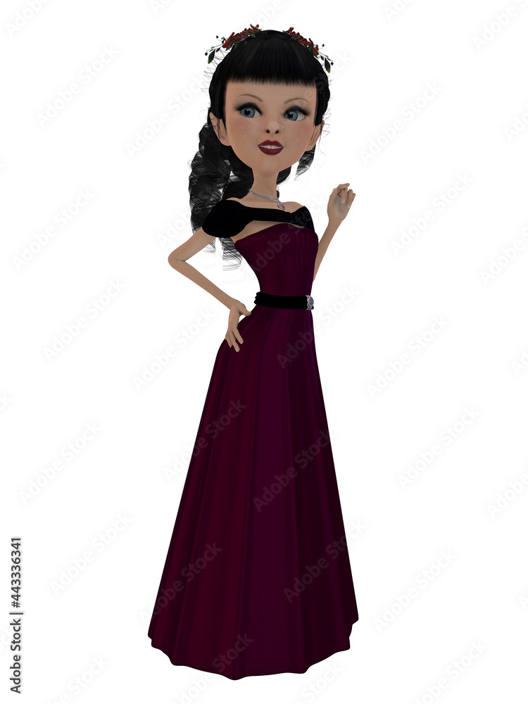3d illustration of a fantasy character in an evening dress 3d illustration of a fantasy character in an evening dress