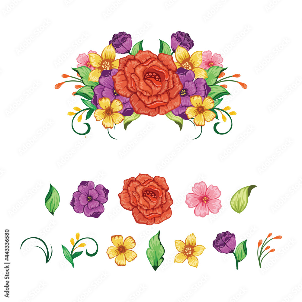 Naklejka premium Set of floral vector elements