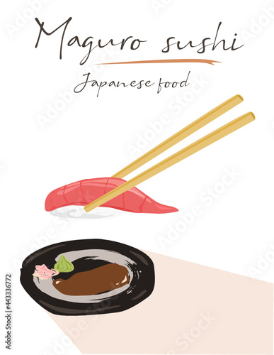 healthy Maguro sushi with chopsticks vector on white background.