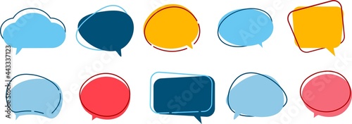 Vector Set of speech bubbles. Multicolored clouds for text, lettering. Different shape of empty balloons for talk on isolated background. Cartoon vector illustration
