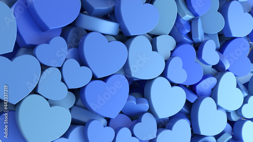 Texture background of holiday Father's Day seamless pattern with blue hearts. 3D Render.