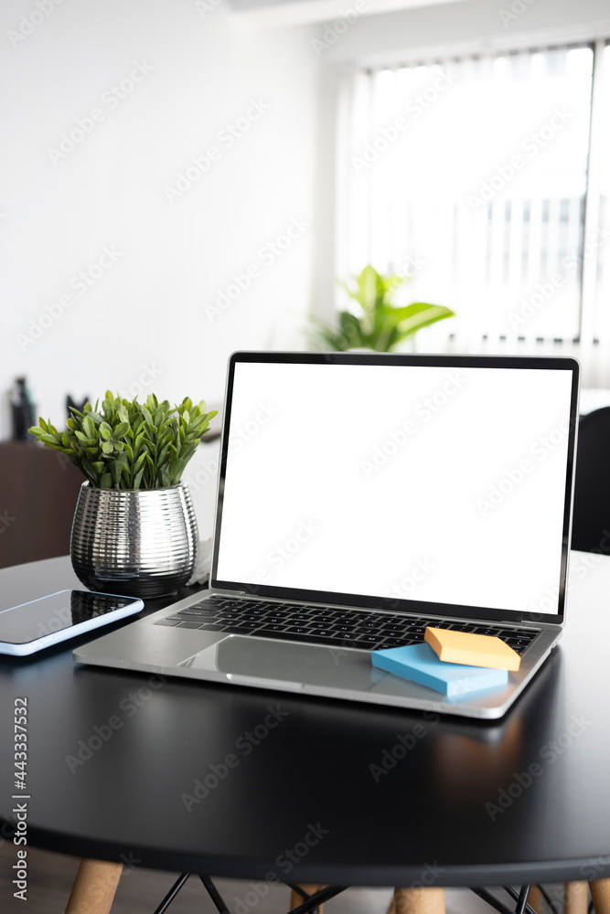 Mock up computer laptop on office desk. Mock up computer laptop on office desk.