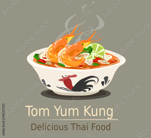 Tom Yum Kung Thai hot and spicy soup vector design.