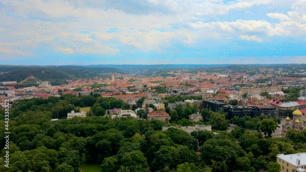Bird's Eye View Of Marriage Palace Park At The Downtown Of Vilnius City, Lithuania. aerial Bird's Eye View Of Marriage Palace Park At The Downtown Of Vilnius City, Lithuania. aerial