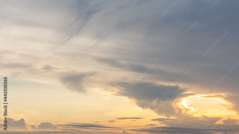 Evening sky Shine new day for Heaven,The light from heaven from the sky is a mystery,In twilight golden atmosphere,Modern sheet structure design,New Banner Business Web Template 2021 Natural colors