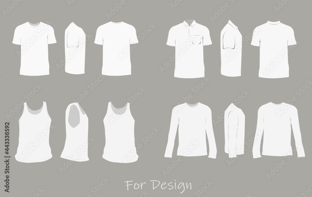 white shirts for design templates front, back, and side views vector mock-up. vector illustration.