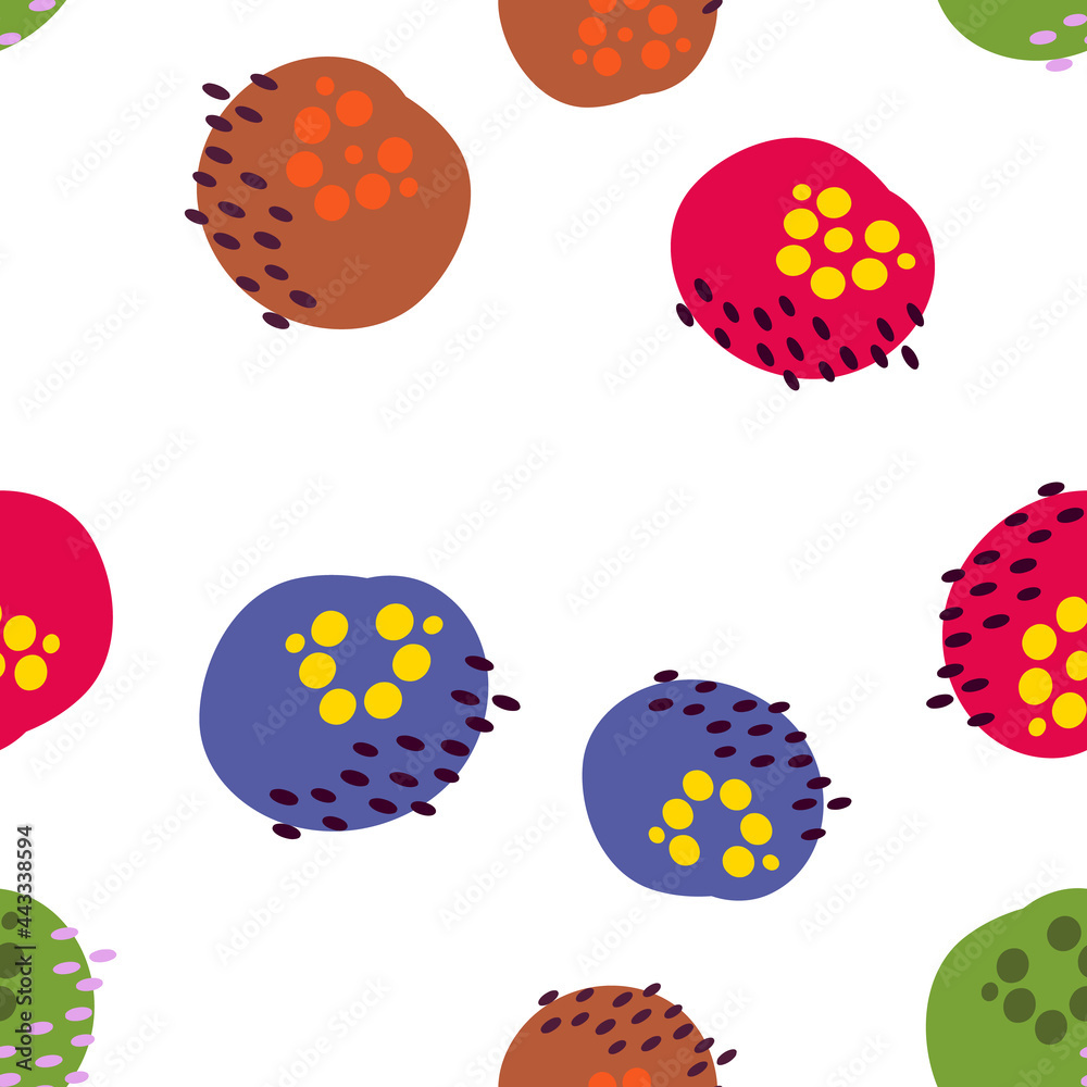 Original Seamless pattern with colorful dots. Can be used for printing on packaging, bags, cups, laptop, box, etc. Pattern under the mask. Vector.