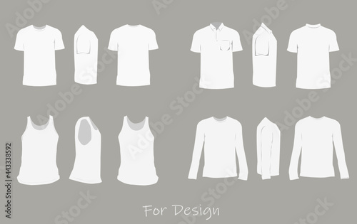 white shirts for design templates front, back, and side views vector mock-up. vector illustration.
