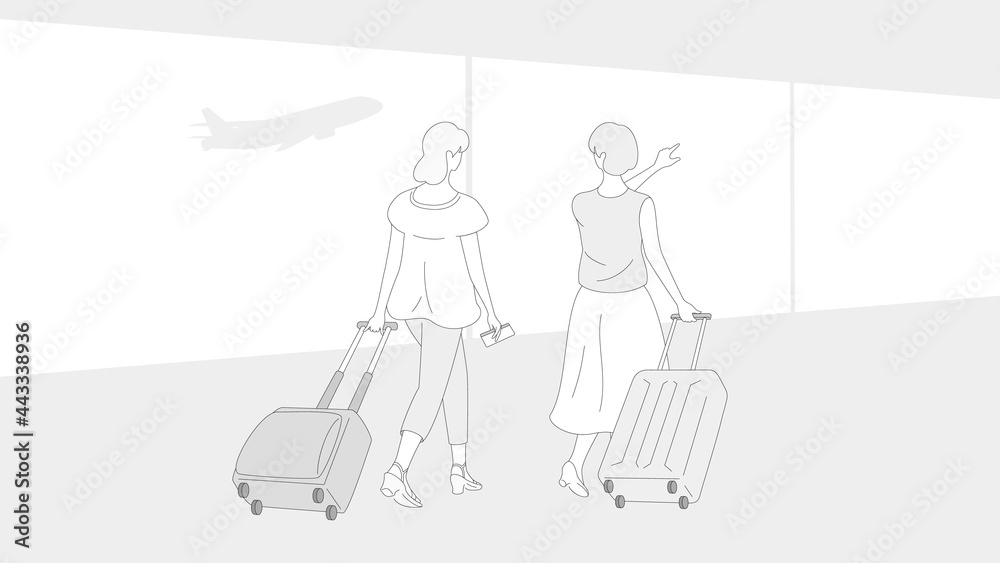 Two female tourists at the airport