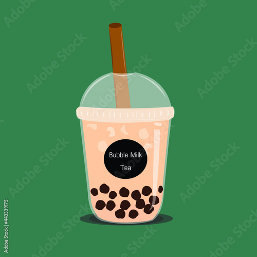 The bubble milk tea. Black pearl milk tea is a famous drink large and small cup vector.