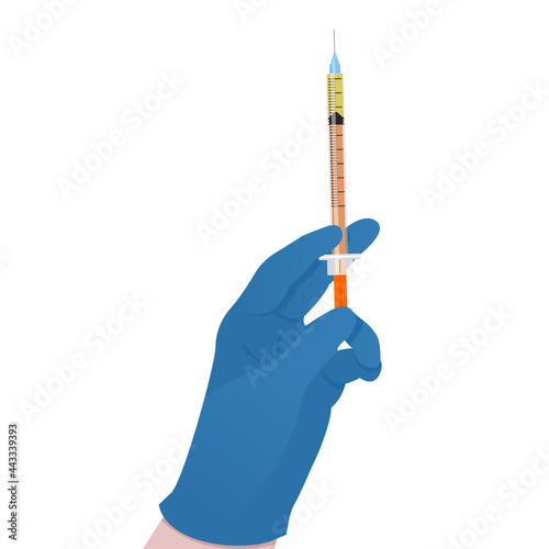 Insulin injections. Syringe in doctor hand. Ambulance doctor. Syringe in handFlu shot vaccination. Injection syringe. hand holds a syringe. Medicine healthcare concept