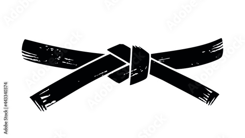 Vector black belt grunge stencil silhouette drawing icon illustration.Judo. 
Taekwondo. Karate.Jujitsu.Design for t shirt print.Sport.Fighting.Plotter laser cutting.Vinyl wall sticker decal.Cut file. photo