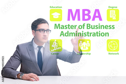 Businessman in Master of business administration concept