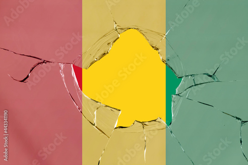 3D Flag of Guinea on glass photo