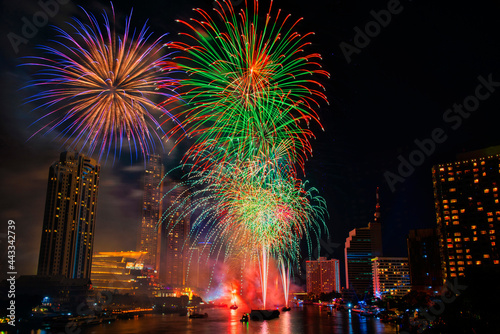 Colorful vibrant Firework celebrate anniversary happy new year 2022 © tonjung
