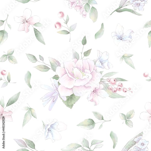 Fototapeta Naklejka Na Ścianę i Meble -  Seamless pattern. Spring delicate rose flowers. Digital printing